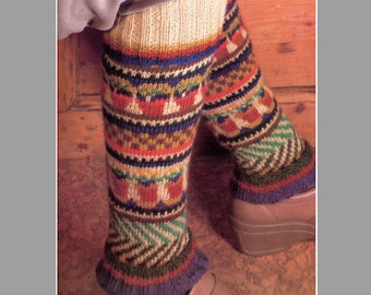 80s Fair Isle Knit Socks Pattern, Vintage Chevron Stripes & Ripples 22", Instant Digital Download pdf, 4 Ply Wool