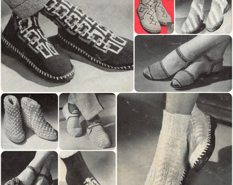 1940er Jahre Knit and Crochet Slipper Patterns Book pdf - Schritt in Retro Stil und Wärme Herren Damen Kinder und Säuglinge SML XL