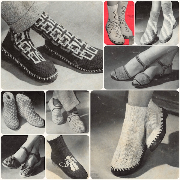 1940s Knit and Crochet Slipper Patterns Book pdf - Step into Retro Style and Warmth Men's Women's Children and Infant SML XL