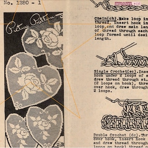Vintage Crochet Doily Patterns Hearts & Roses Sweetheart, Instant Digital Download eBook pdf, 2 Large 17x18, 11x14