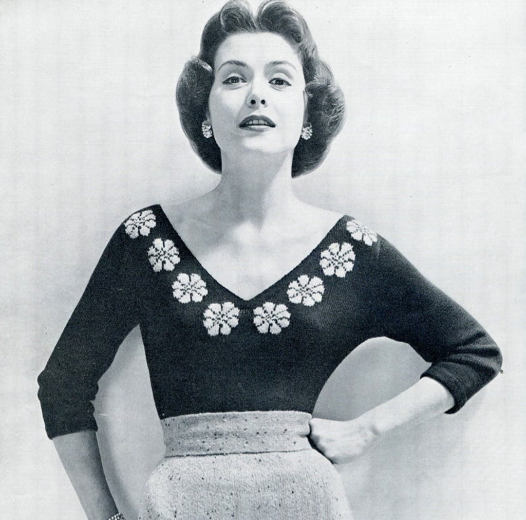 Vintage Floral Print Fake Collar Sweater main image 0