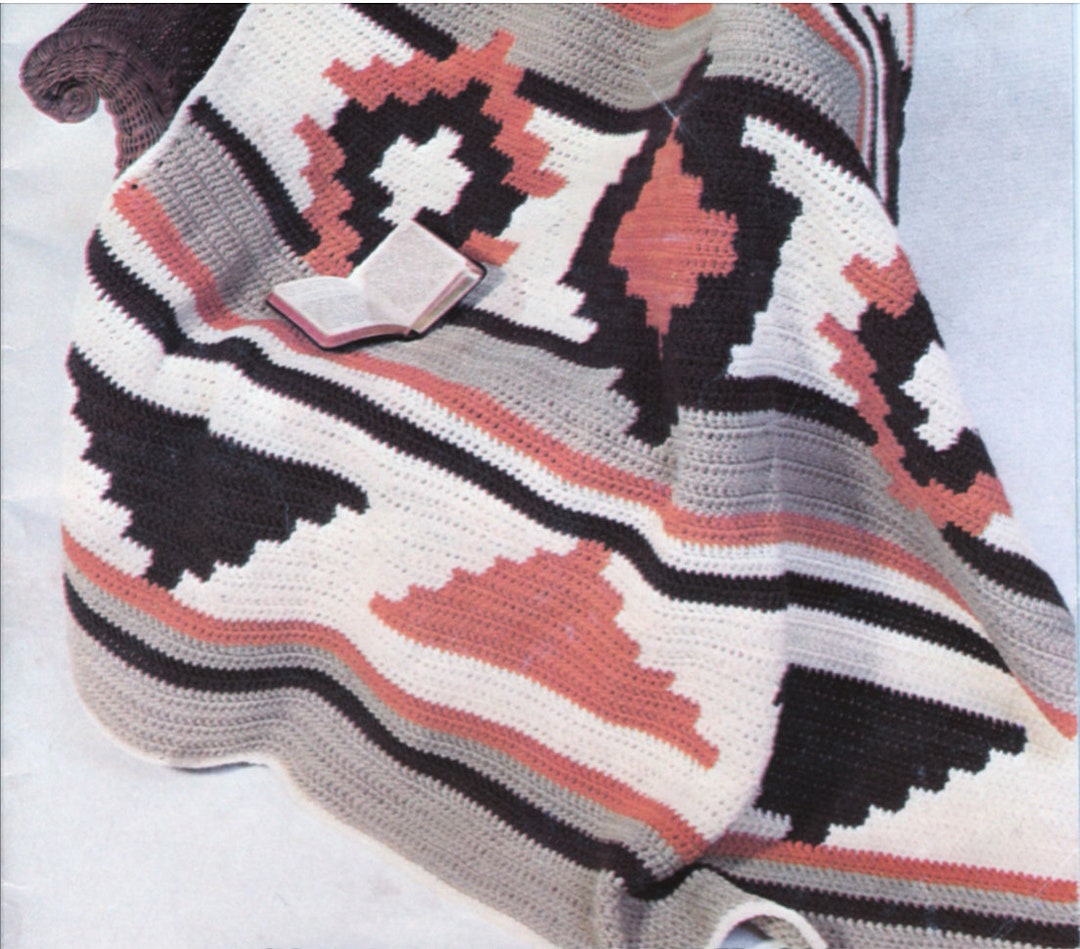 2 Southwest Style Crochet Afghan Pattern Hiawatha Blanket Instant ...