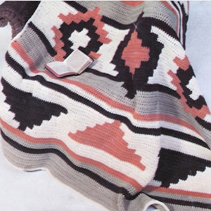 2 Southwest Style Crochet Afghan Pattern Hiawatha Blanket Instant Download pdf, Indian Motif 4 Ply Earth Tones Geometric Tribal Couch Throw