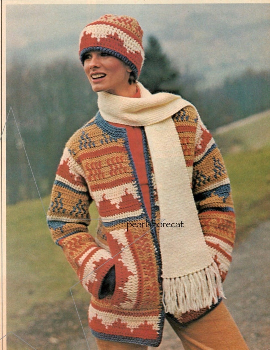 Retro 70s Southwestern Crochet Cardigan and Hat Patterns - Vintage