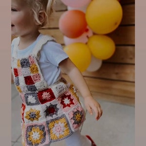 Toddler Granny Square Dress Crocheted Pattern, Instant Digital Download pdf, Vintage Girls Jumper, Retro Playtime Vibes image 3