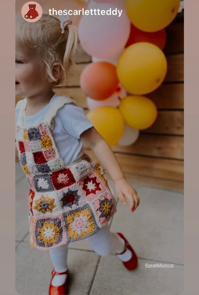 Toddler Granny Square Dress Crocheted Pattern, Instant Digital Download pdf, Vintage Girls Jumper, Retro Playtime Vibes image 3