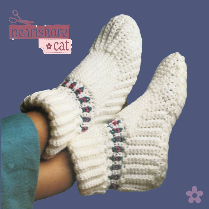 Warm Crocheted Slippers House Socks Pattern 1980s, Instant Digital Download pdf e-book, Sport Yarn or Worsted Weight image 3