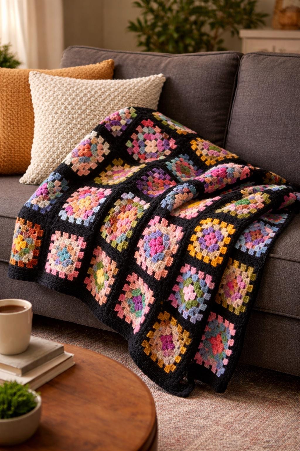 Classic 1970s Granny Square Crochet Blanket Pattern, 50x65 Afghan