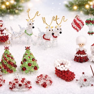 17 Christmas Ornament Bead Patterns Beaded Collection Ebook, Santa Reindeer Tree Toy Soldier Snowflake Star, Instant Digital Download pdf