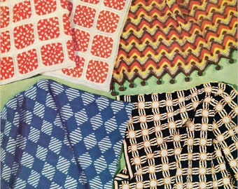 4 Vintage Crochet Blanket Patterns  Instant Digital Download pdf eBook, Retro Afghans for Your Home Decor