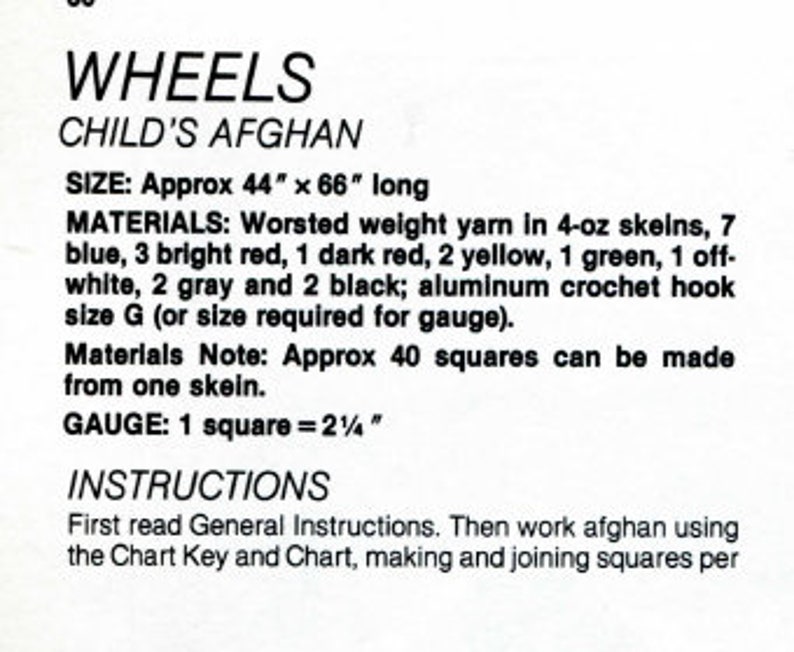 Child's Afghan Granny Square Motif 1970s Crochet Blanket Pattern, 44x66 Car Truck Fire Engine Hot Wheels Boy Girl Decor image 3