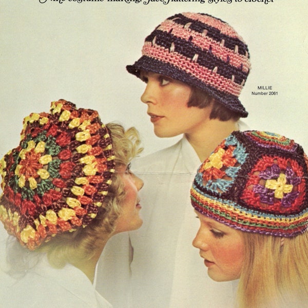 9 Festival Bucket Hat Crochet Patterns Granny Square Retro 70s Hippy Beanie Sunhat Instant Digital Download pdf Straw Bermuda Hawaiian