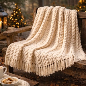 Reversible Cable Knit Blanket Pattern PDF | No Wrong Side Afghan | Vintage Outdoor Knit Throw | Cozy Textured Blanket