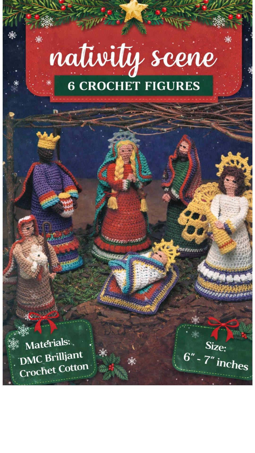 6 Piece Nativity Scene Crochet Patterns Baby Jesus Mary Joseph Shepard ...