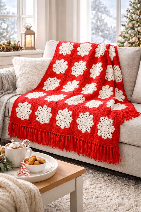 Snowflake Granny Square Crochet Blanket Pattern PDF | Vintage