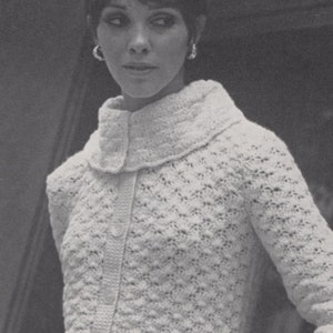 Aran Pullover Fishermans Cardigan häkeln Muster, Sofortiger digitaler Download pdf, Retro Damen Kleidung 60er Jahre Chunky Sperrgut Muschel-Stich