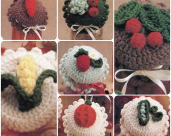 7 Jar Lid Covers Crochet Patterns, Ball Kerr 80s, Instant Download pdf eBook, Fruit Vegetables Canning Gifts