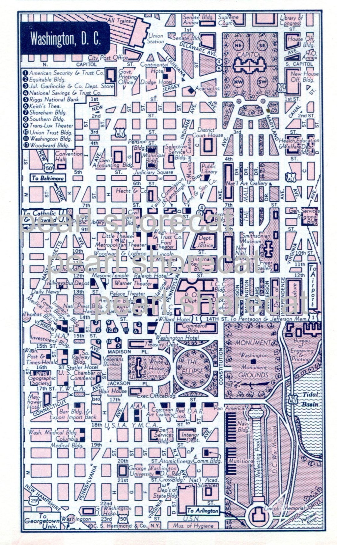 Années 60 Mod Pink Washington DC City Street Map Printable Etsy France