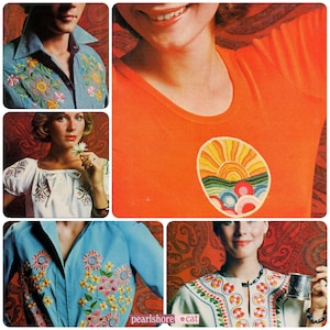 1970s Embroidery Design Patterns eBook for Jean Jackets and Tops, Instant Digital Download pdf, Retro Flower Vibes!