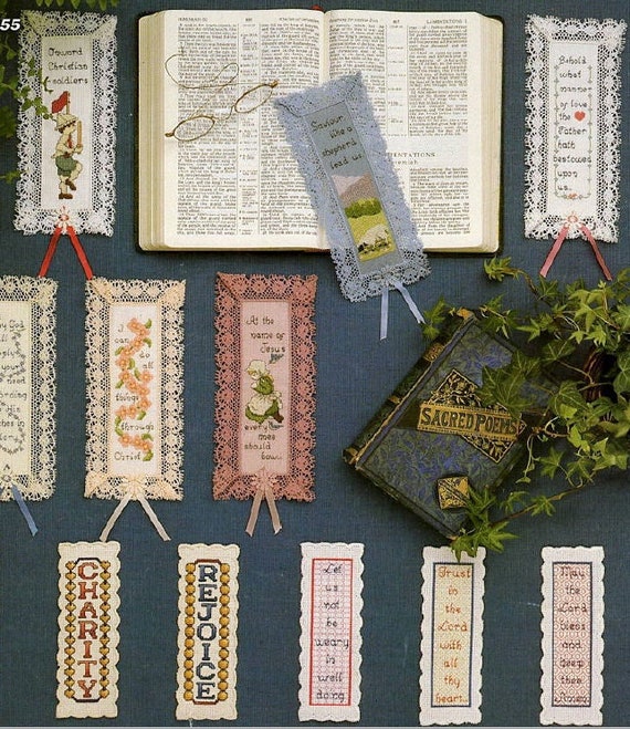 12 Bible Bookmark Cross Stitch Patterns pdf, Instant Download Needlecraft Scripture and Bible Quotes 14-Count Aida Lord God Jesus