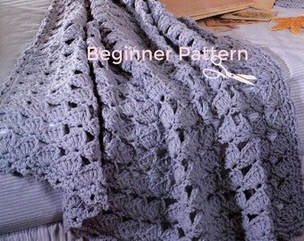 Beginner Shell Stitch Crochet Blanket Pattern, Ocean Breeze 80s Afghan, Instant Digital Download eBook pdf,  Beach Vibes!