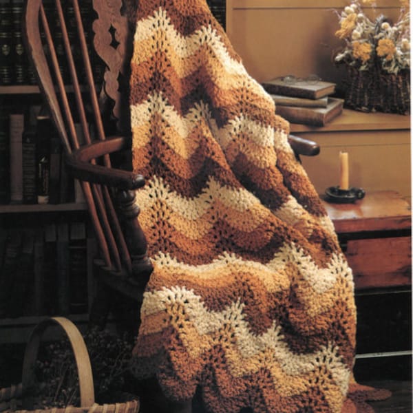 Amber Waves Fall Blanket Crochet Pattern PDF, Instant Digital Download, Chunky Bulky Afghan Chevron Ripple Couch Throw