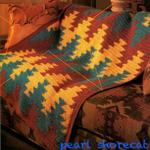 Earthy Indian Afghan Crochet Pattern, Instant Digital Download pdf, Southwestern Geometric Modern Reggae Colors Throw