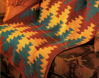 Motif pdf au crochet afghan des années 80 en téléchargement numérique instantané, couleurs reggae modernes et funky sur ce jeté de canapé