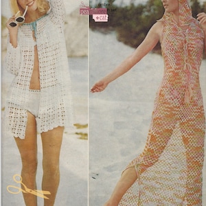 9 Fishnet Bikini Crochet Patterns and a Mesh Beach Dress, Instant Digital Download pdf, 1970s Groovy Summer Beach Gear!