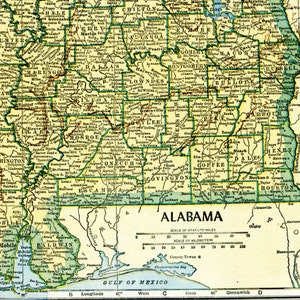 Carte de l'état de l'Alabama en 1940, art mural vintage Thomas Guide, téléchargement numérique instantané, 300 dpi, clipart imprimable, décoration moderne Mid-Century, imprimable