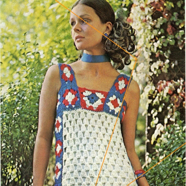 Long Granny Square Dress Crochet Pattern pdf Instant Digital Download Hippy Vibes Floor Length with Side Slit  Bust Size 30" - 38",