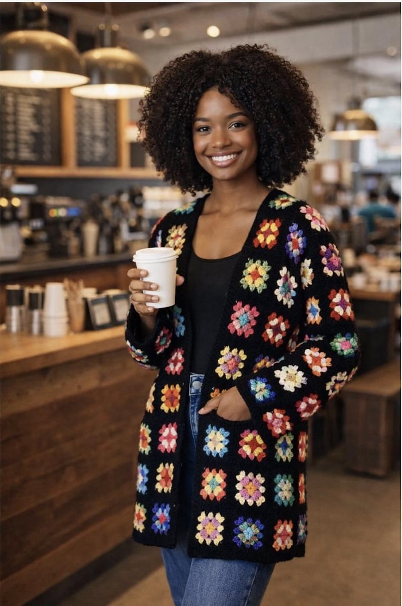 Classic 1970s Original Granny Square Crochet Cardigan Pattern PDF, Easy Project Instant Digital Download, Jacket Top SML