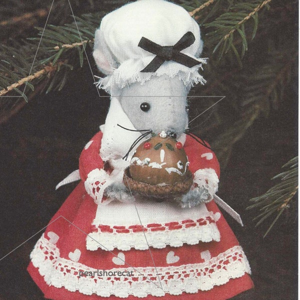 Whimsical Tiny Mouse Sewing Pattern for Vintage Christmas Tree Ornaments pdf Instant Digital Download,  Easy Small Felt Mice