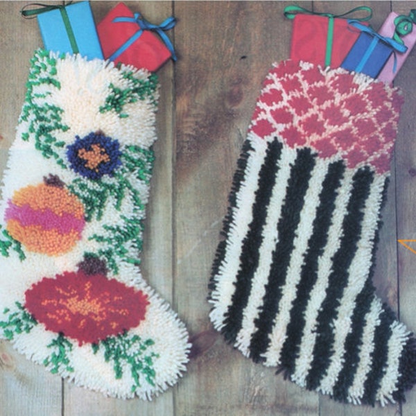 3 Latch Hook Christmas Stocking Patterns and 2 Holiday Rugs pdf  Instant Digital Download, So Retro 80s!