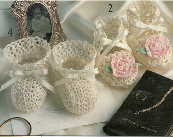 9 Crochet Baby Bootie Patterns Christening Antique Lace Summer Rose Pixies Mary Janes Rosettes PDF Instant Digital Download Cotton Thread 10