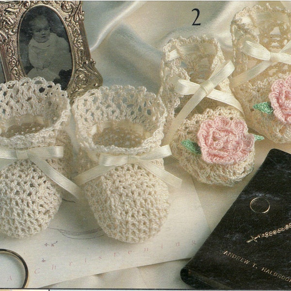 9 Crochet Baby Bootie Patterns Christening Antique Lace Summer Rose Pixies Mary Janes Rosettes PDF Instant Digital Download Cotton Thread 10