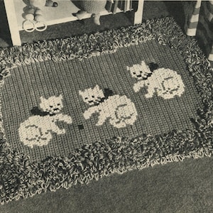 Hochflorteppich Katzenmuster, häkeln mit Kreuzstich, Sofortiger digitaler Download pdf, Retro-Baby-Kinderzimmer-Jungen-Mädchen-Dekor 2x3, Vintage Vibes!