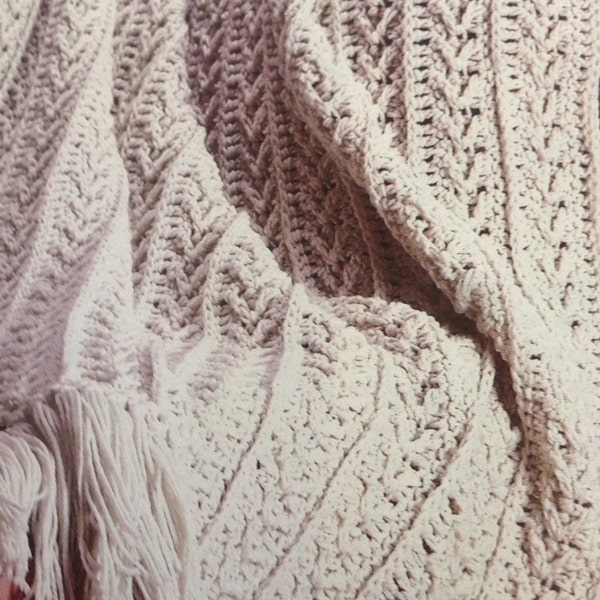 Modèle de couverture au crochet pêcheur pdf, hiver chaud Fair Isle Aran afghan, volumineux gros rétro des années 1980, téléchargement immédiat
