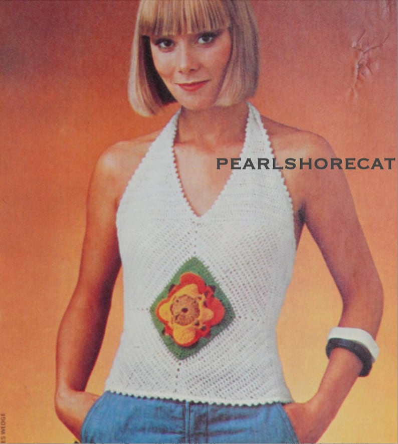 6 Vintage Granny Square Summer Crochet Patterns Bikini Top and Short Shorts, Halter Top and Bikini Coverup Instant Digital Download pdf image 6