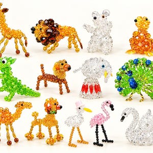 13 Animal Bead Patterns Beaded Collection, Swan Peacock Flamingo Dragon Elephant Lion Seal Bear Giraffe,Digital Download PDF