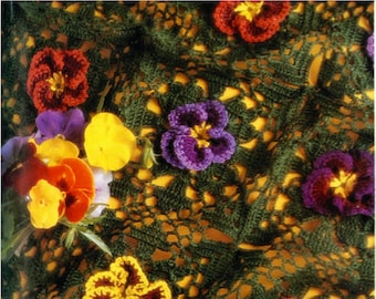 Motif de couverture au crochet, carrés de grand-mère champ de pensées, ambiance florale des années 70, téléchargement numérique instantané pdf, petit afghan 33 x 44, si joli !