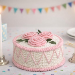 Cake! 80s  Birthday Cake Crochet Pattern, Frosting Rosettes, Instant Digital Download Printable pdf eBook