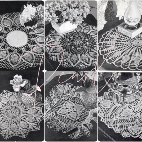 12 Vintage 1940s Pineapple Crochet Doily Pattern Pack eBook, Instant Digital Download pdf, Heirloom Modern Farmhouse Table Decor