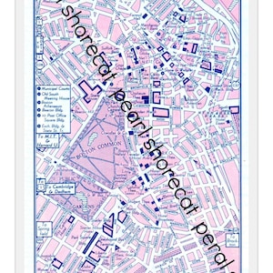 60er Jahre Boston Massachusetts rosa Karte, Retro Dekor Clip Art Printable State City Road, Thomas Guide Digitaler Bild-Download, Mid Century 300dpi