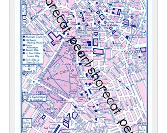 Carte rose de Boston, Massachusetts des années 60, décoration rétro Clip Art imprimable State City Road, téléchargement d'images numériques Thomas Guide, 300 dpi milieu du siècle