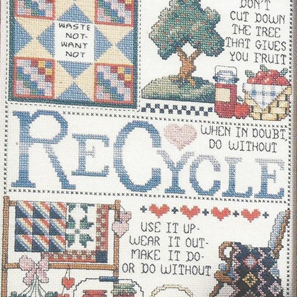 2 Recycle Kitchen Cross-Stitch Sampler Patterns, Vintage 1980s Design, Instant Digital Download, Eco-Friendly!
