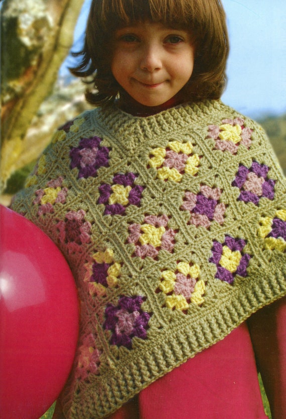 Classic Kids Granny Square Poncho Crochet Pattern, Instant Classic Kids Granny Square Poncho Crochet Pattern, Instant