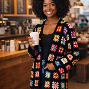 Classic 1970s Original Granny Square Crochet Cardigan Pattern PDF, Easy Project Instant Digital Download, Jacket Top SML