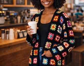 Classic 1970s Original Granny Square Crochet Cardigan Pattern PDF, Easy Project Instant Digital Download, Jacket Top SML