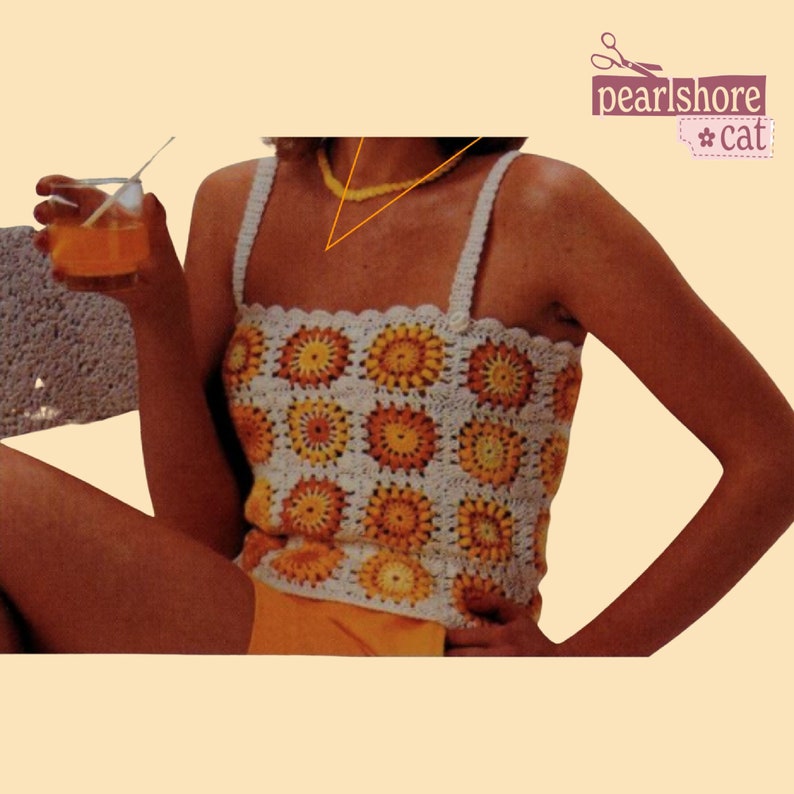 6 Vintage Granny Square Summer Crochet Patterns Bikini Top and Short Shorts, Halter Top and Bikini Coverup Instant Digital Download pdf image 2